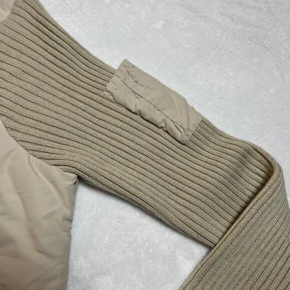 Glimmer Full Zip Knit Jacket w/ Fur Trim Hood Size L Y2K Hip Hop Neutral Casual - Picture 6 of 8
